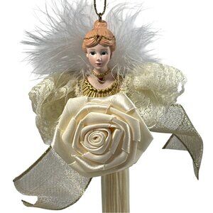 Avon 1998 Victorian Ladies Ornament Gala With Feather Accents & Rose